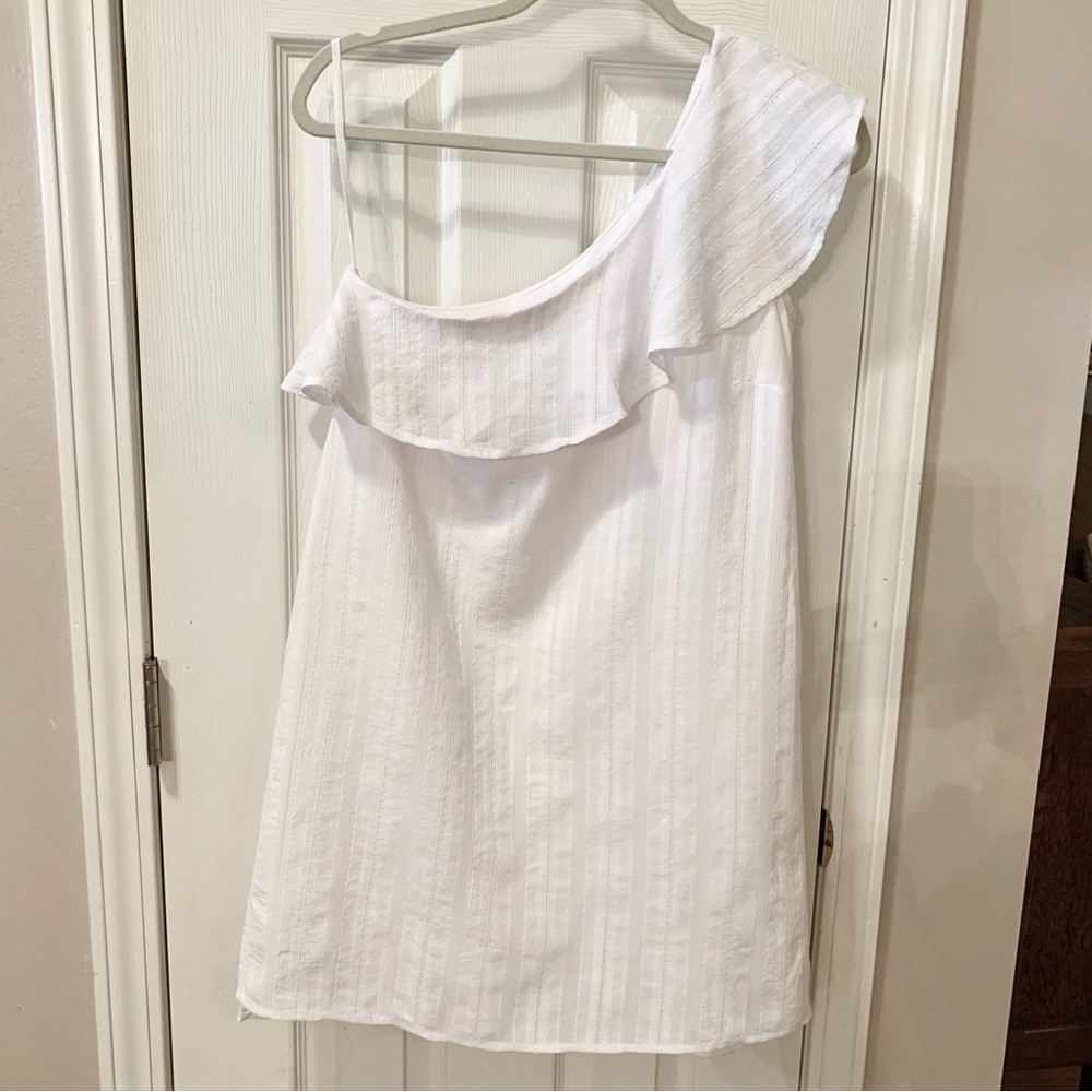 Summer Sale 🎉Cloth & Stone Anthropology One Shoulder White Cotton Lined Dress XS